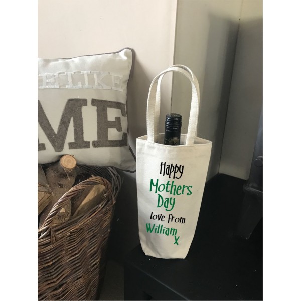 Personalised Happy Mothers Day Cotton Bottle Bag - William Design